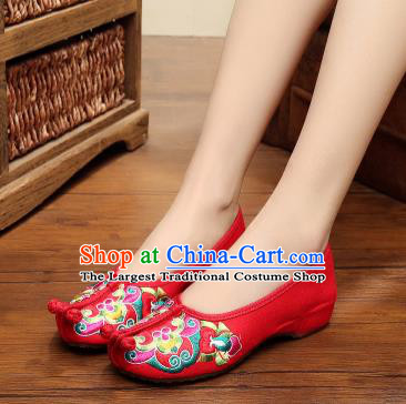 Asian Chinese National Red Embroidered Shoes Dance Cloth Shoes Traditional Hanfu Shoes for Women