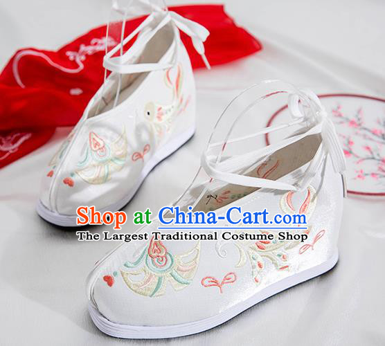 Asian Chinese Traditional White Embroidered Shoes Ancient Princess Shoes Hanfu Shoes for Women