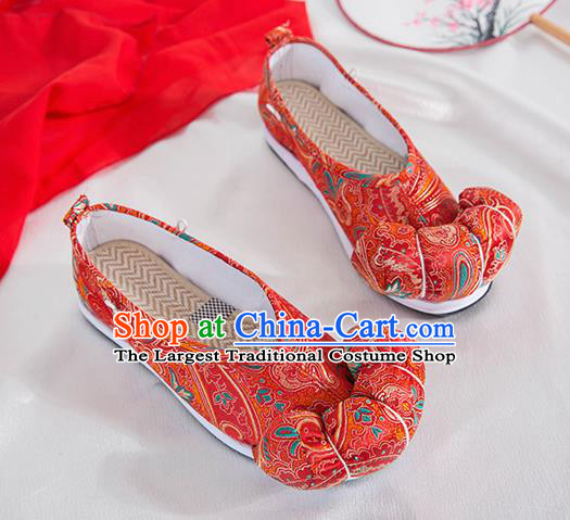 Asian Chinese Traditional Red Satin Shoes Ancient Princess Wedding Shoes Hanfu Shoes for Women