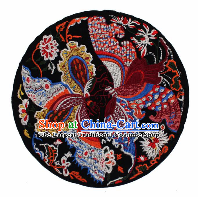 Chinese Ancient Handmade Embroidered Butterfly Black Patch Traditional Embroidery Appliqu Craft for Women