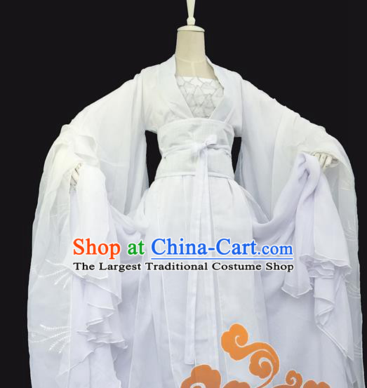 Chinese Traditional Cosplay Maidservants White Dress Custom Ancient Swordswoman Costume for Women