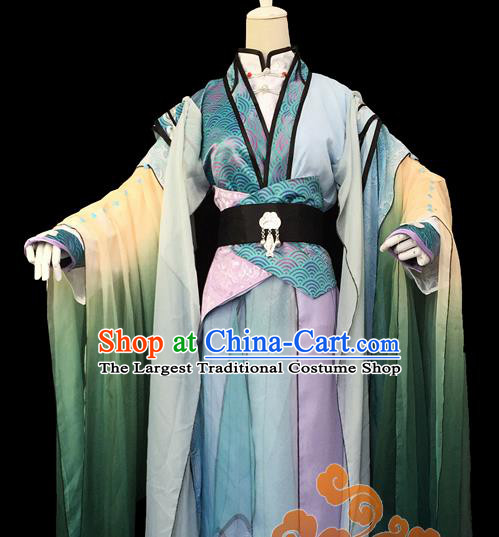 Custom Chinese Ancient Cosplay Taoist Priest Green Clothing Traditional Swordsman Dragon Prince Costume for Men