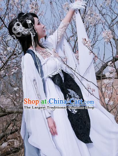 Traditional Chinese Cosplay Princess Consort White Dress Ancient Court Lady Swordswoman Costume for Women