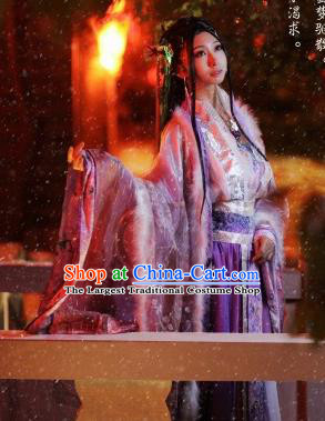 Traditional Chinese Cosplay Princess Consort Purple Dress Ancient Court Lady Swordswoman Costume for Women