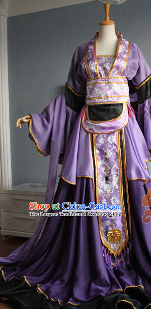 Traditional Chinese Cosplay Court Imperial Consort Purple Dress Ancient Fairy Swordswoman Costume for Women