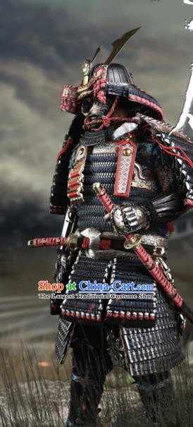 Japanese Ancient Warrior General Armor and Helmet Traditional Asian Japan Samurai Costumes Complete Set for Men