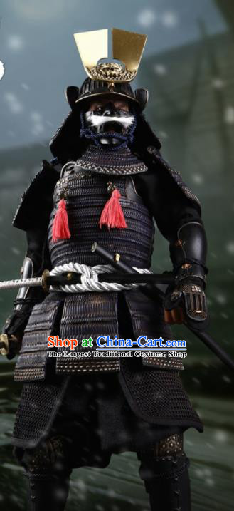 Japanese Ancient Warrior Black Armor and Helmet Traditional Asian Japan General Samurai Costumes Complete Set for Men