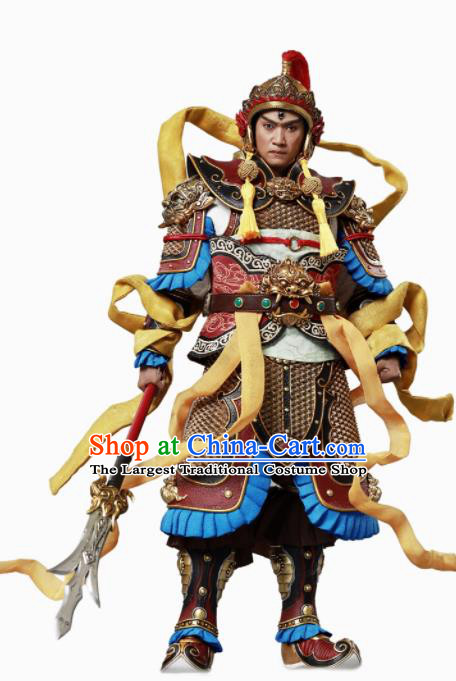 Chinese Ancient Cosplay Er Lang God Armor and Helmet Traditional Military Officer Costumes Complete Set for Men