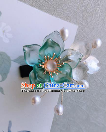 Chinese Handmade Ancient Green Peach Blossom Hair Claw Hairpins Traditional Hanfu Hair Accessories for Women