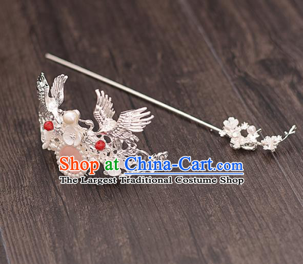 Chinese Ancient Bride Crane Hairdo Crown Hairpins Traditional Hanfu Wedding Hair Accessories for Women