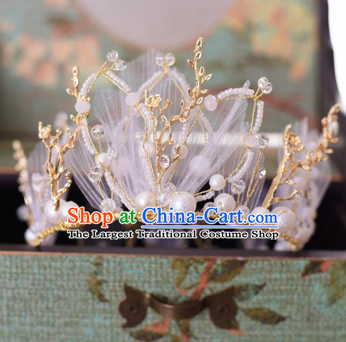 Top Grade Handmade Baroque Beads Royal Crown Traditional Princess Wedding Hair Accessories for Women