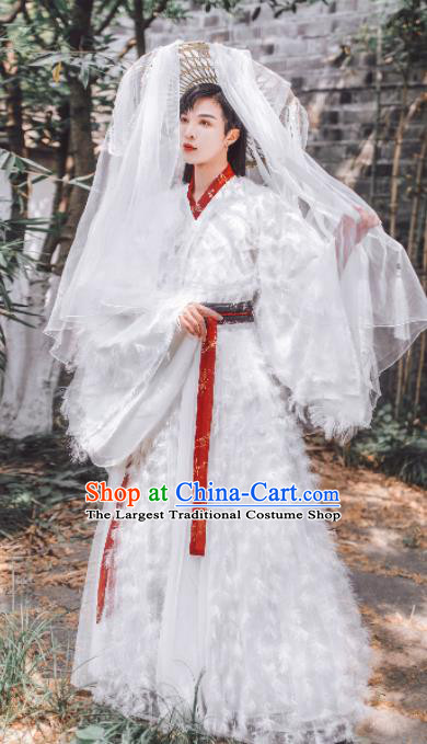 Traditional Chinese Jin Dynasty Swordsman Hanfu Clothing Ancient Nobility Childe Feather Replica Costumes for Men