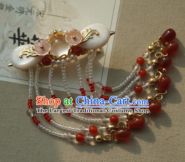 Chinese Ancient Princess Red Beads Tassel Hair Claw Hairpins Traditional Handmade Hanfu Hair Accessories for Women