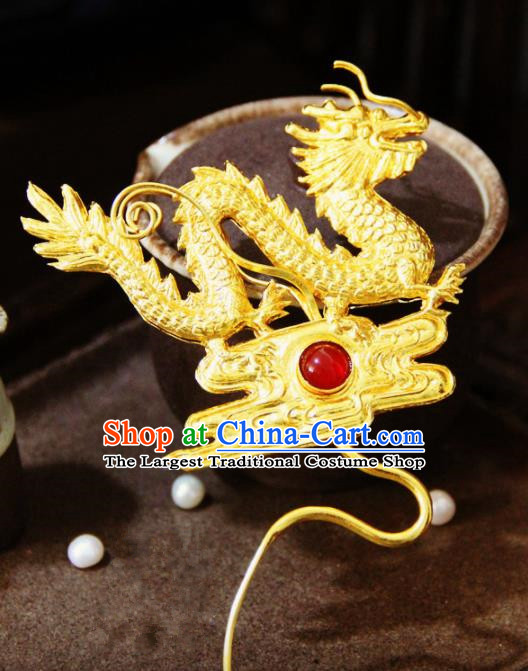 Ancient Chinese Ming Dynasty Golden Dragon Hairpins Traditional Hanfu Court Hair Accessories for Women