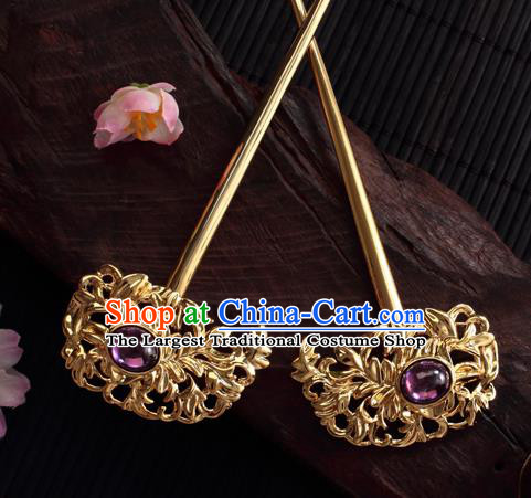 Chinese Ancient Princess Hair Clip Golden Hairpins Traditional Handmade Hanfu Hair Accessories for Women