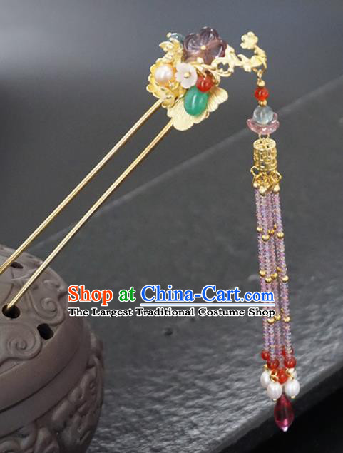 Chinese Ancient Princess Golden Ginkgo Tassel Hair Clip Hairpins Traditional Handmade Hanfu Hair Accessories for Women