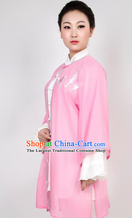 Chinese Traditional Martial Arts Embroidered Butterfly Pink Costume Best Kung Fu Competition Tai Chi Training Clothing for Women