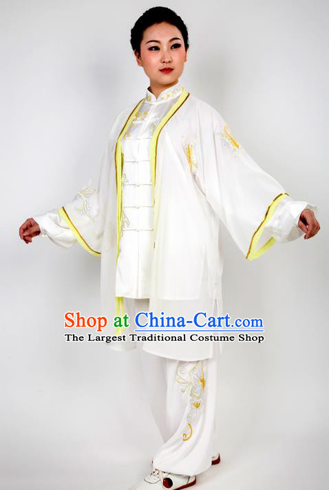 Chinese Traditional Martial Arts Embroidered Yellow Butterfly Costume Best Kung Fu Competition Tai Chi Training Clothing for Women