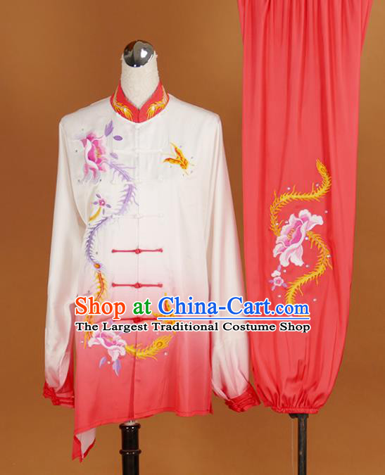 Chinese Traditional Best Martial Arts Embroidered Phoenix Peony Costume Kung Fu Competition Tai Chi Clothing for Women