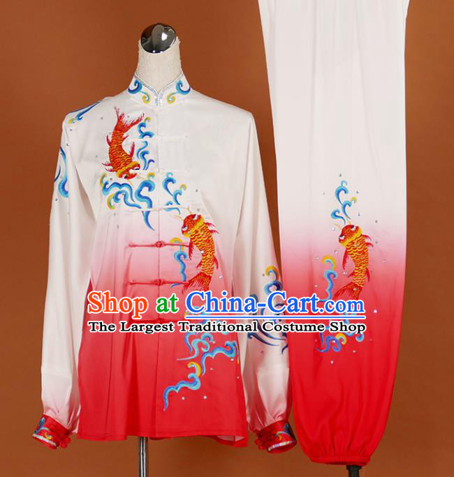 Chinese Traditional Best Martial Arts Embroidered Carp Rosy Costume Kung Fu Competition Tai Chi Clothing for Women