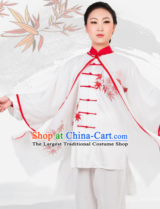 Chinese Traditional Martial Arts Embroidered White Costume Best Kung Fu Competition Tai Chi Training Clothing for Women