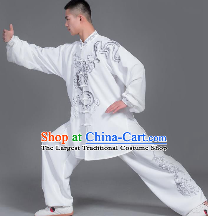 Chinese Martial Arts Competition White Uniforms Traditional Kung Fu Tai Chi Training Costume for Men