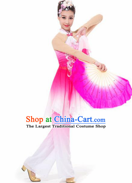 Chinese Spring Festival Gala Fan Dance Rosy Dress Traditional Classical Dance Costume for Women