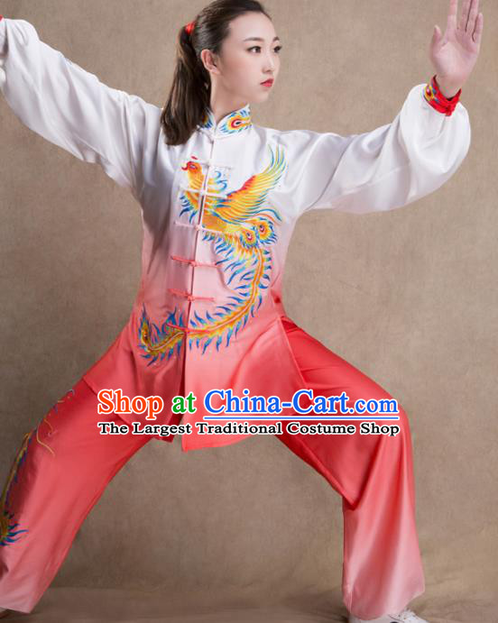 Chinese Traditional Martial Arts Gradient Pink Costume Kung Fu Tai Chi Training Clothing for Women