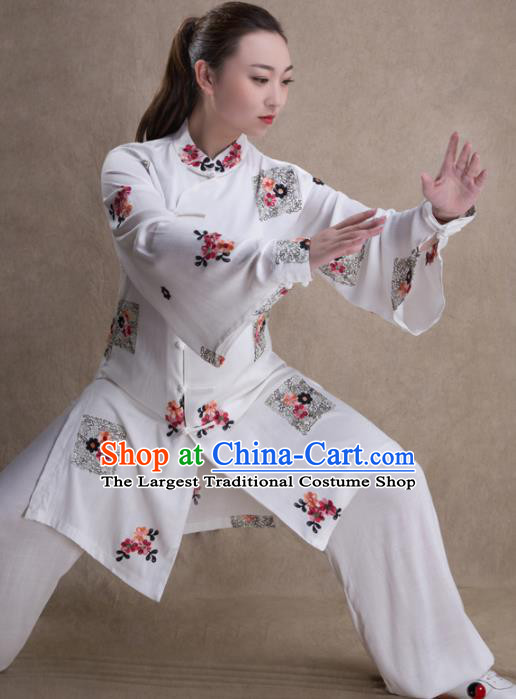 Chinese Traditional Martial Arts White Costume Kung Fu Tai Chi Training Clothing for Women