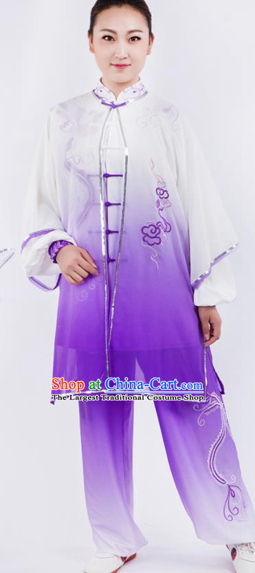 Chinese Traditional Martial Arts Gradient Purple Costume Kung Fu Competition Tai Chi Training Clothing for Women