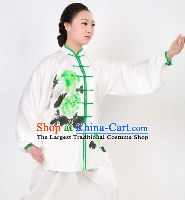 Chinese Traditional Martial Arts Printing Peony Costume Best Kung Fu Competition Tai Chi Training Clothing for Women