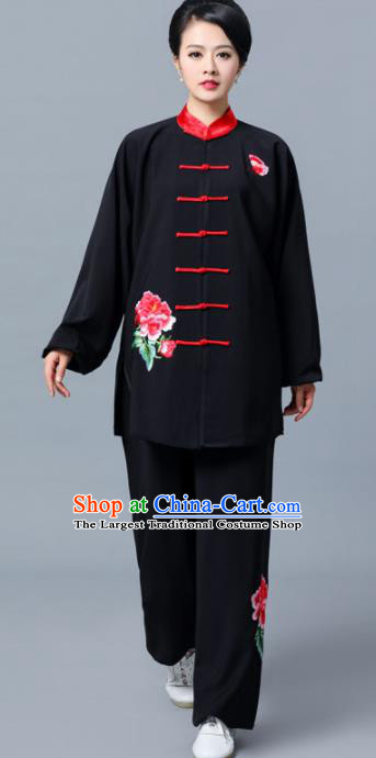 Professional Chinese Martial Arts Printing Red Peony Costume Traditional Kung Fu Competition Tai Chi Clothing for Women