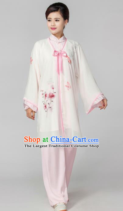 Professional Martial Arts Competition Printing Magnolia Pink Costume Chinese Traditional Kung Fu Tai Chi Clothing for Women