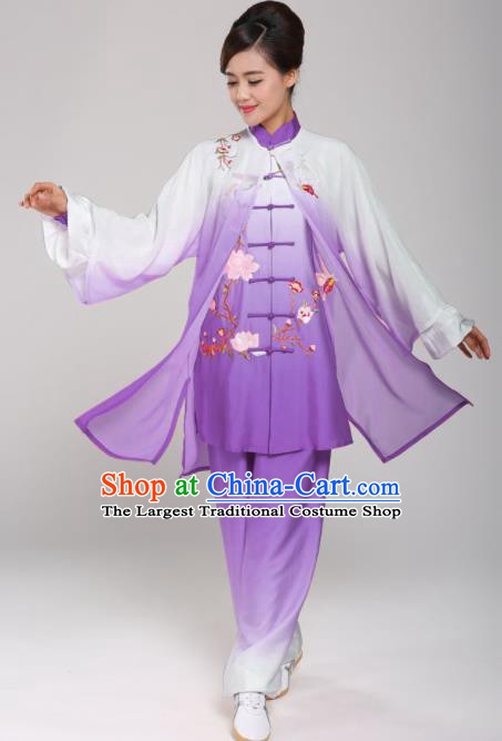 Professional Martial Arts Embroidered Magnolia Purple Costume Chinese Traditional Kung Fu Competition Tai Chi Clothing for Women