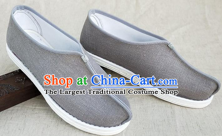 Traditional Chinese Grey Linen Monk Shoes Handmade Multi Layered Cloth Shoes Martial Arts Shoes for Men