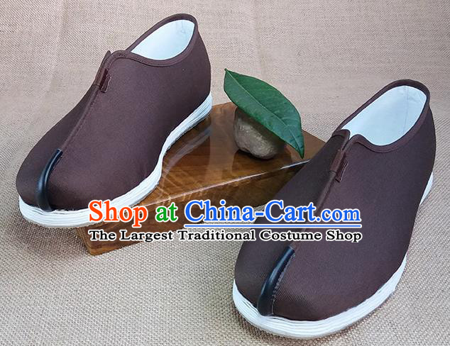 Traditional Chinese Monk Brown Shoes Handmade Multi Layered Cloth Shoes Martial Arts Shoes for Men