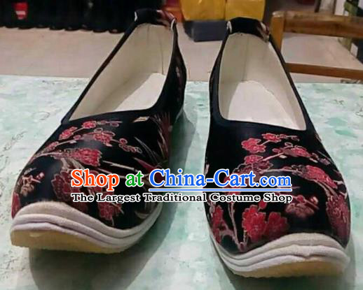 Traditional Chinese Wedding Black Satin Shoes Handmade Hanfu Shoes Ancient Princess Shoes for Women