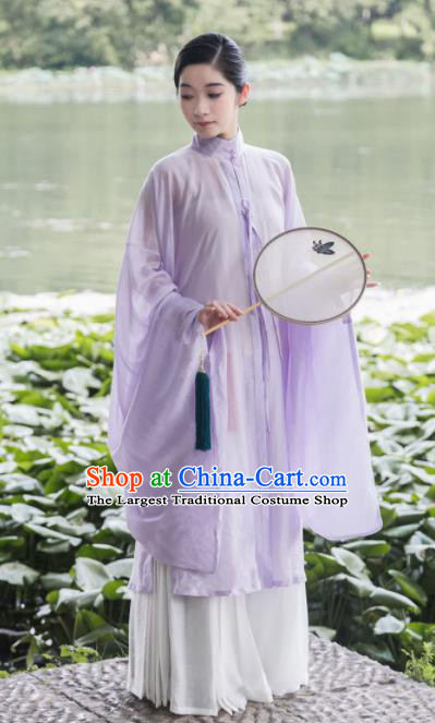 Traditional Chinese Ming Dynasty Palace Lilac Long Gown Ancient Drama Princess Replica Costumes for Women