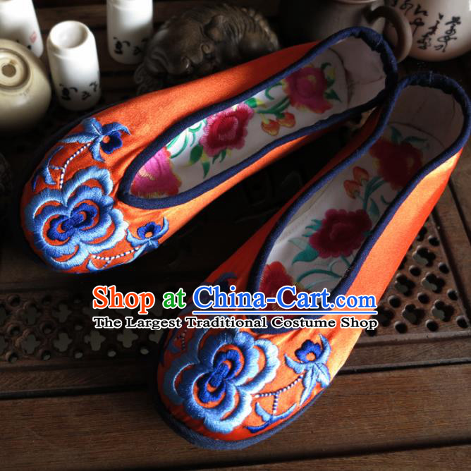 Traditional Chinese Orange Embroidered Shoes Handmade Hanfu Shoes Ancient Princess Shoes for Women