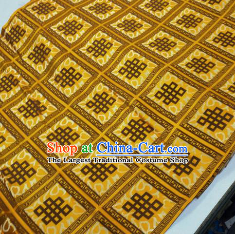 Asian Chinese Traditional Buddhism Lucky Knots Pattern Design Yellow Brocade Fabric Tibetan Robe Silk Material