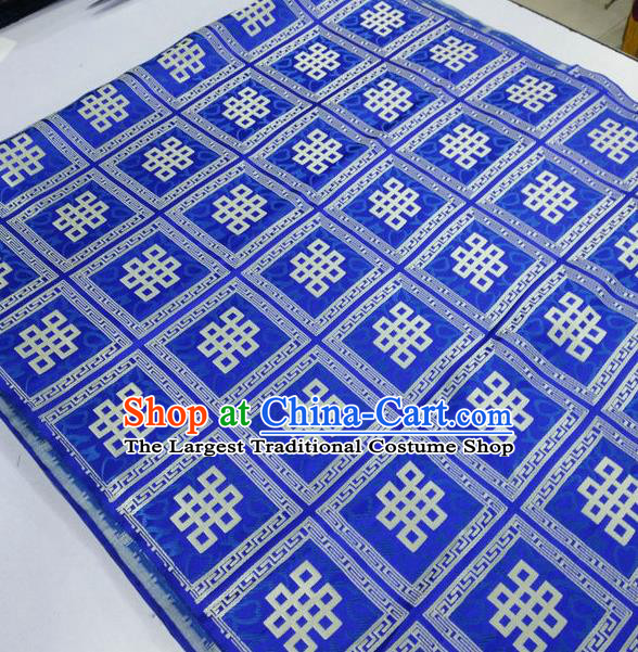 Asian Chinese Traditional Buddhism Lucky Knots Pattern Design Royalblue Brocade Fabric Tibetan Robe Silk Material