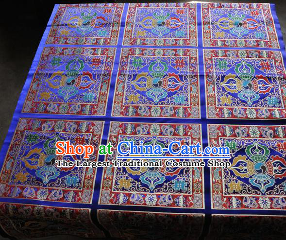 Asian Chinese Traditional Buddhism Vajra Pattern Design Blue Brocade Fabric Tibetan Robe Silk Material