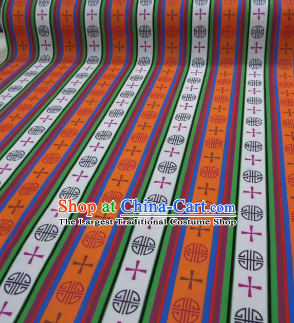 Asian Chinese Traditional Buddhism Pattern Design Orange Brocade Fabric Tibetan Robe Silk Material