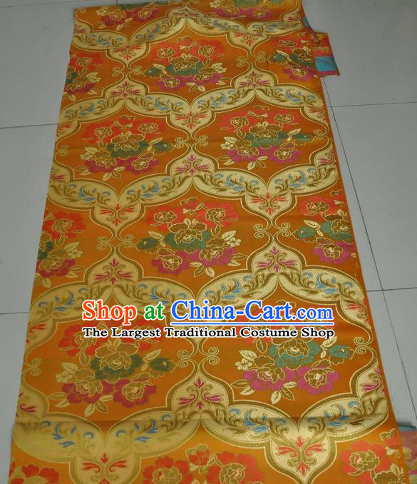 Asian Chinese Buddhism Traditional Peony Pattern Design Golden Brocade Fabric Tibetan Robe Silk Material