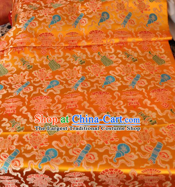 Asian Chinese Buddhism Traditional Eight Treasures Pattern Design Golden Brocade Fabric Tibetan Robe Silk Material