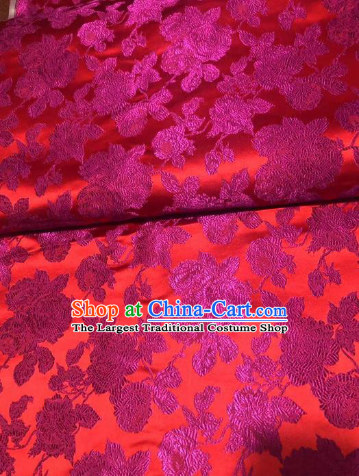 Asian Chinese Traditional Peony Pattern Design Rosy Brocade Fabric Cheongsam Silk Material