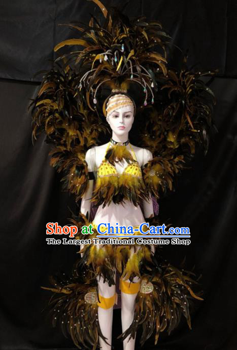 Customized Halloween Samba Dance Feather Costume Brazil Parade Wings Backboard and Headpiece for Women