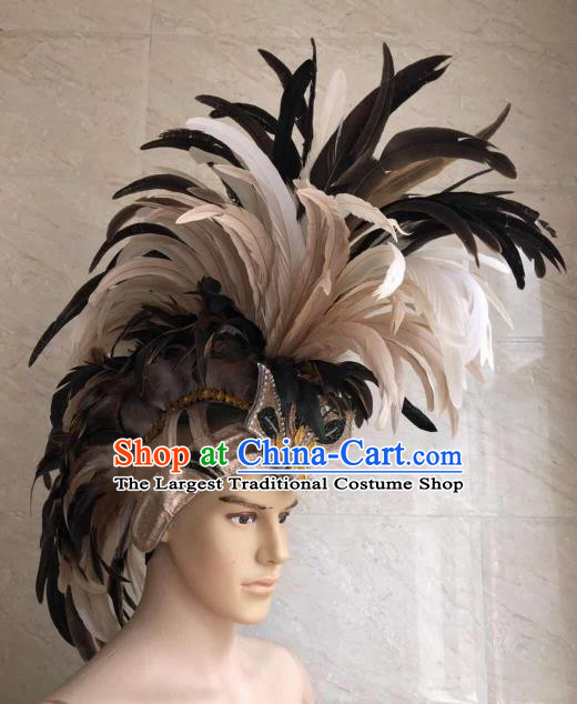 Customized Halloween Cosplay Feather Hair Accessories Brazil Parade Catwalks Giant Headpiece for Men