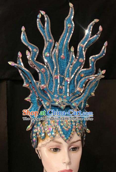 Customized Halloween Carnival Stage Show Giant Blue Hair Accessories Brazil Parade Samba Dance Headpiece for Women