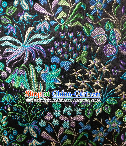 Asian Chinese Traditional Flowers Pattern Design Black Brocade Fabric Cheongsam Silk Material